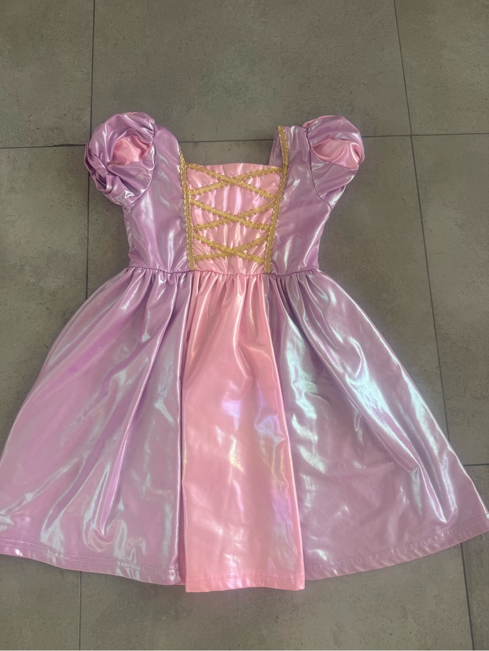 Girls Shimmer Pink Princess Costume Dress with Gold Trim